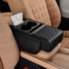 Car Center Console Set, Car Leather Armrest Cover, Storage Box, Universal Center Console Pad, Cup Holder, Tissue Box, Phone Slot, Luxurious Waterproof Interior Accessories, Black - Black - View 9