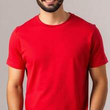 Comfortable Minimalist Printed T-Shirt - Red - View 3