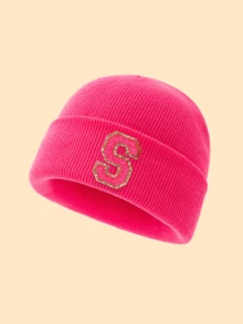 1 件儿童针织帽，带有 26 个字母图案，适合女婴日常使用的温暖无檐小帽