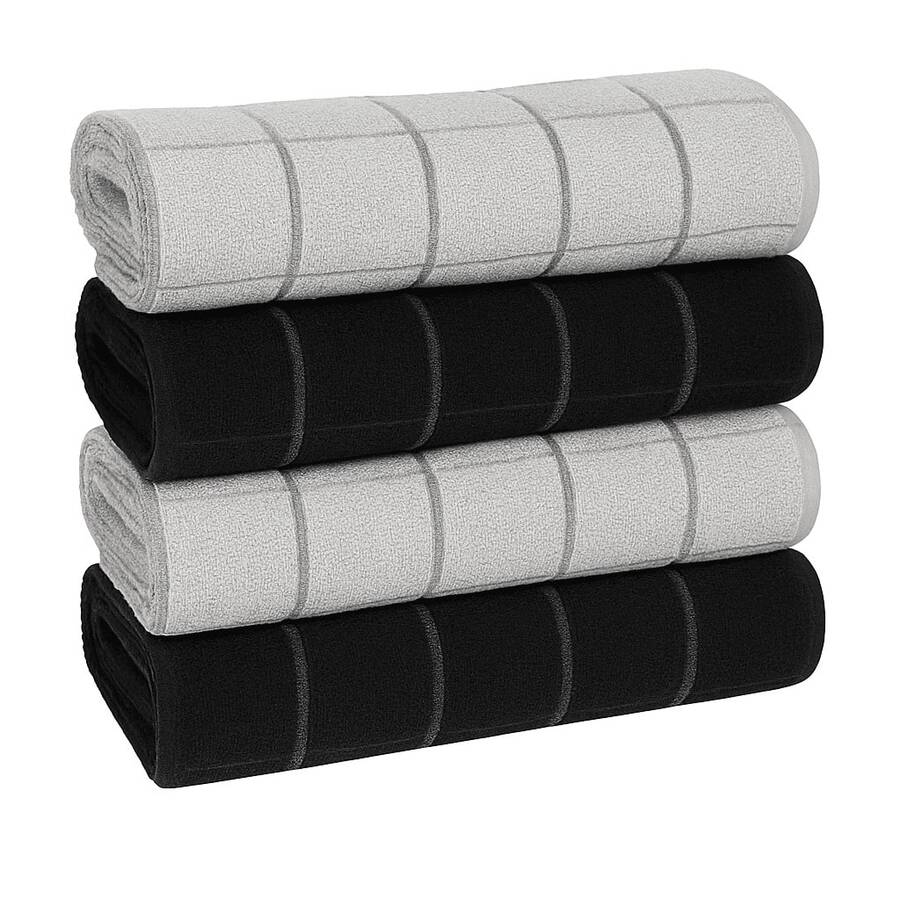 Kit Of 4 Large Geometric Terry Cloth Dishcloths, 100% Cotton, 2 Gray And 2 White - 2 blancos 2 negros - Ver 1