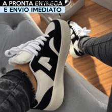 Tênis Feminino Plataforma Casual Leve para Passeios e Trabalho - Preto e Branco - Visão 6