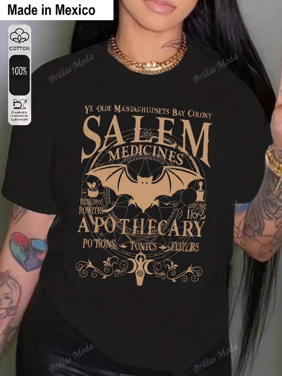 Talla grande1 Pieza Camiseta de Mujer con Estampado, Estilo Realista de Moda, Camiseta Negra con Detalle de Lazo Rosa en la Espalda, 1 PC Camiseta de Cuello Redondo para Mujeres, 180g 100% Algodón Puro, Fresca y Cómoda para la Vida Casual, Deporte, Gimnasio, Viaje, Regalo, Vacaciones de Verano, Día de la Independencia de México - Negro - Ver 1