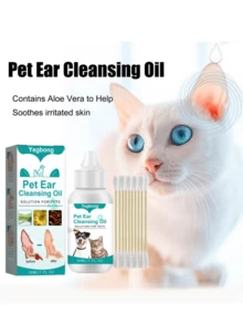 YEGBONG Cat And Dog Ear Drops 30ml, Cat And Dog Ear Cleaning Liquid, Special Ear Cleaning Liquid, Effectively Removes Earwax, Cleans Ear Canal Stains, Eliminates Odors, Including 10 Cotton Swabs