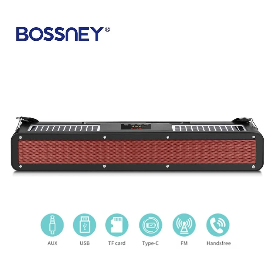 BOSSNEY Radio Bocina  Portátil Con  Bluetooth Usb Fm Solar - Burdeos - Ver 1