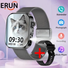 ERUN Reloj inteligente con correa de acero y silicona, actualizado para 2025, para caballeros y damas, con llamadas Bluetooth, carátula personalizable y temporizador, compatible con Android e iOS, regalo festivo con correa de metal - Multicolor - Ver 18