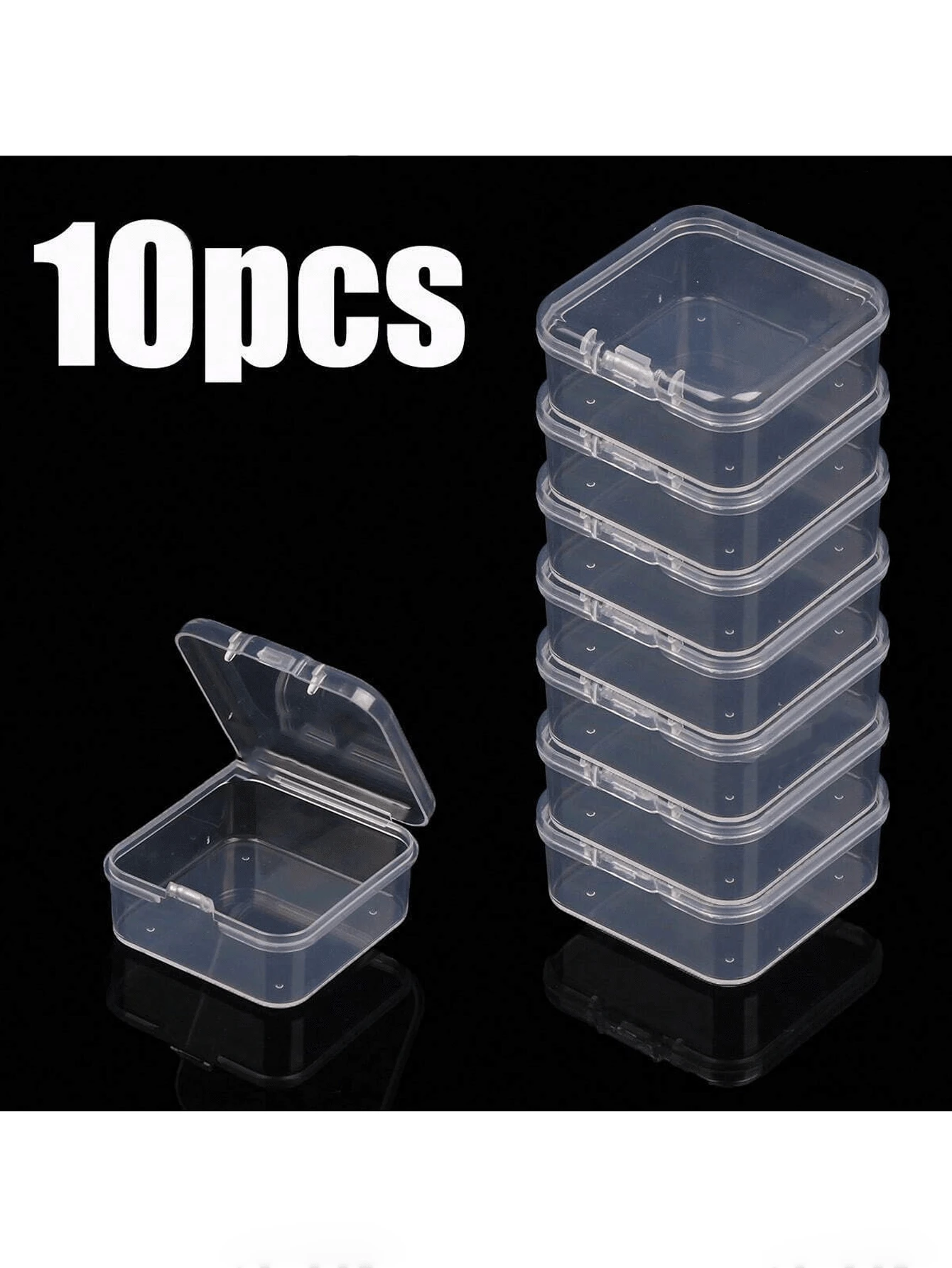 10/1 pièce Boîte carrée en plastique transparent, boîte de rangement pour perles, boucles d'oreilles, bouchons d'oreilles, boutons et plus