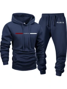 [6-Piece Set] Men's Casual Sports Hooded Sweatshirt Set, Long-Sleeved Hooded Sweatshirt With Drawstring Trousers, Knitted Fabric, Regular Version, Letter Print Design, Suitable For Outdoor Daily Wear - 彩色 - 查看 6