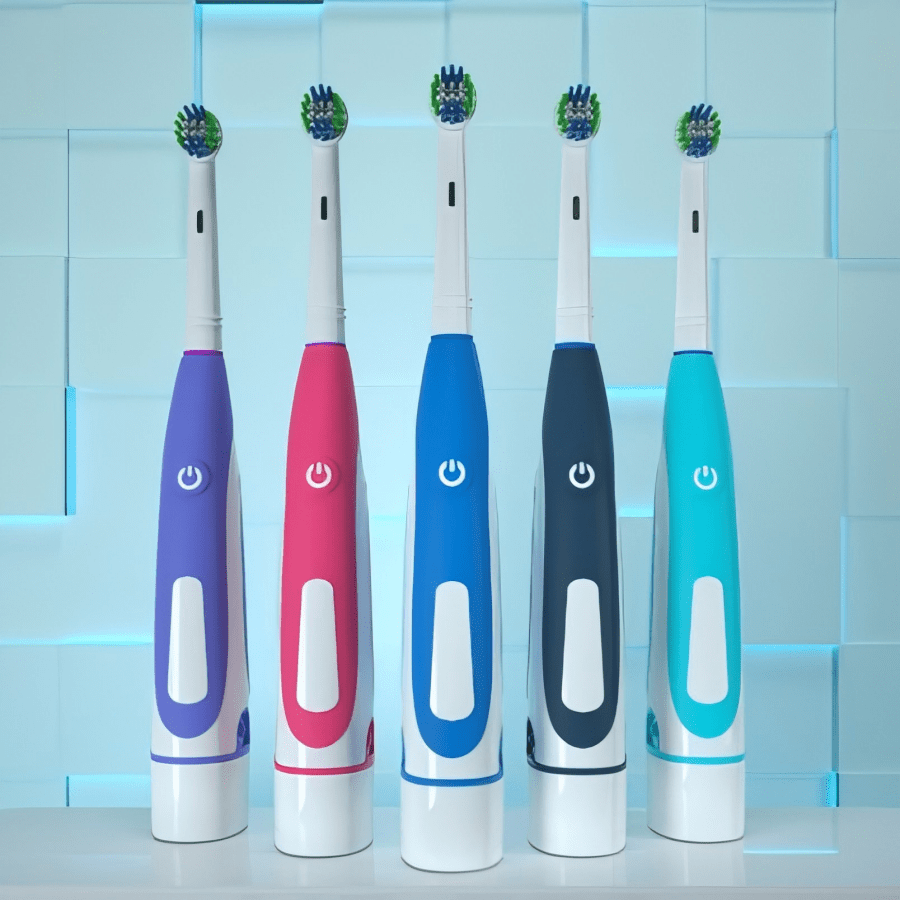 Escova de Dentes Elétrica Rotativa para Adultos, Cerdas de Náilon + Cabo de Borracha Antiderrapante, Cabeças de Escova Substituíveis Compatíveis com