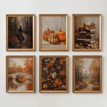6 قطعة/مجموعة مطبوعات فنية خريفية قديمة | مجموعة من 6 مطبوعات خريفية | فن الحائط الخريفي | ديكور خريفي بألوان دافئة | مجموعة طباعة لعيد الشكر الموسمي | امرأة تسير في الغابة ، اليقطين ، كومة الكتب ، الجسر ، أوراق الخريف ، ممر الغابة | مؤطرة أو غير مؤطرة ، ديكور الغرفة ، ديكور المنزل ، ديكور بيت الطالب ، هدايا لزينة الحائط في الفندق ، المنزل ، غرفة المعيشة ، غرفة النوم ، الحمام والمكتب