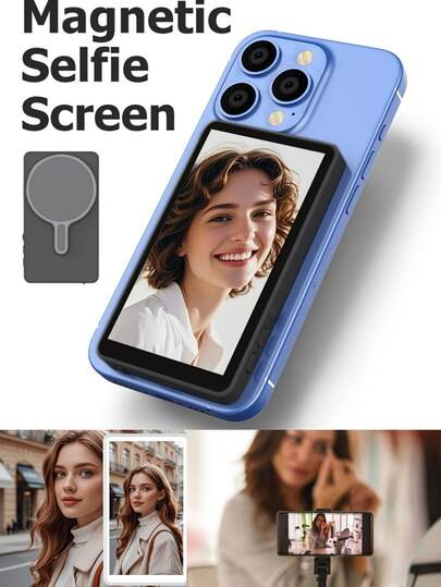 1 Stück intelligente magnetische kabellose Handy Vlog Selfie Überwachungsanzeige. Kompatibel mit mehreren Systemen, kabellose Verbindung für Echtzeit-Spiegelung des Telefons, 1080P Hochauflösung ohne Unschärfe, geeignet für Selfies, Live-Streaming und Vlogs