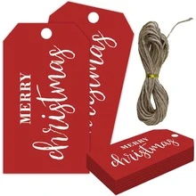50 قطعة من علامات هدايا عيد الميلاد مع خيط، تمنيات بعيد ميلاد سعيد على علامات حمراء، بطول 2 * 3.5 بوصة قابلة للكتابة، ملصقات شنق شتوية، لوازم ديكور حفلة عيد الميلاد لتغليف الهدايا، DIY، المنزل، هدايا سانتا السري، هدايا عيد الميلاد