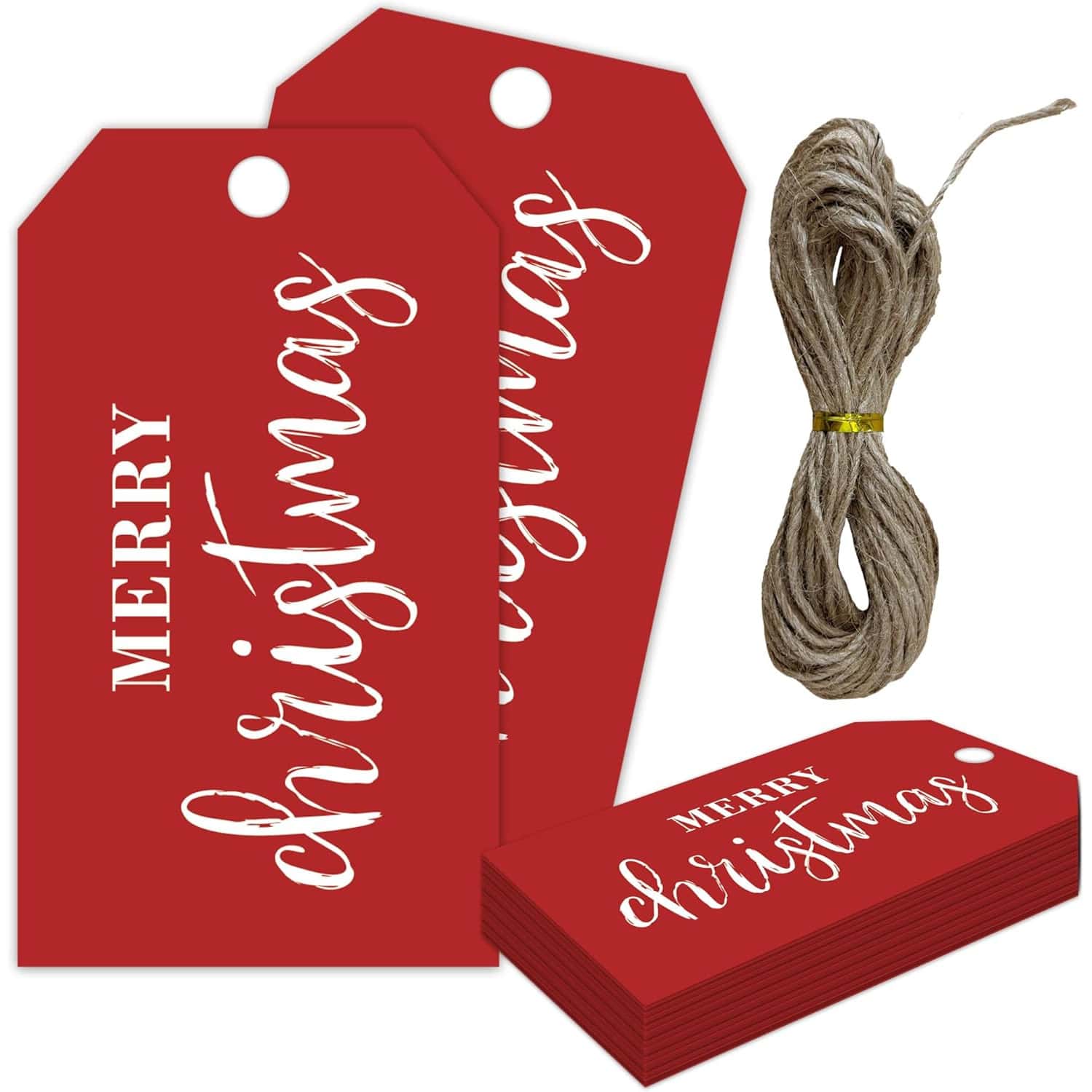 50 قطعة من علامات هدايا عيد الميلاد مع خيط، تمنيات بعيد ميلاد سعيد على علامات حمراء، بطول 2 * 3.5 بوصة قابلة للكتابة، ملصقات شنق شتوية، لوازم ديكور حفلة عيد الميلاد لتغليف الهدايا، DIY، المنزل، هدايا سانتا السري، هدايا عيد الميلاد