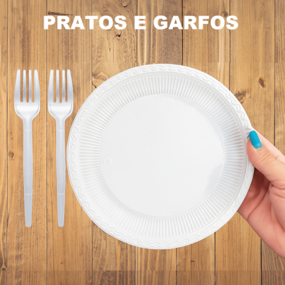 Kit Festa Descartável Pratos e Garfos Sobremesa e Bolo - 100un / 200un /300un/400un/500un