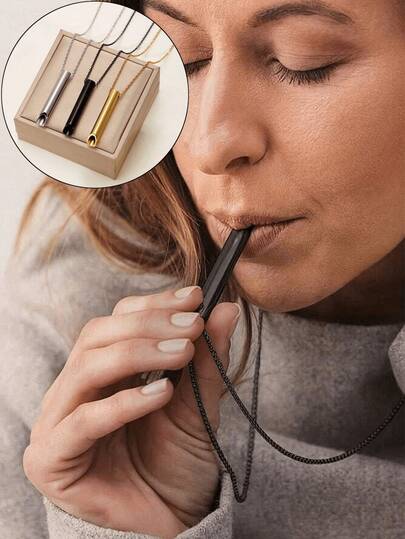 (It's Not A Whistle) Conscious Breathing Necklace, Stainless Steel Calming Meditation Device Pendant, Conscious Deep Breathing Tool For Stress, Anxiety And Panic Attack Relief, Meditation Gift For Men And Women (This Product Is Just A Meditation Tool To Relieve Stress And Feel Your Breath, It Can't Be Blown Like A Whistle).