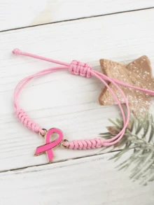 Adjustable Handmade Woven Pink Ribbon Bracelet, Caring For Women's Health