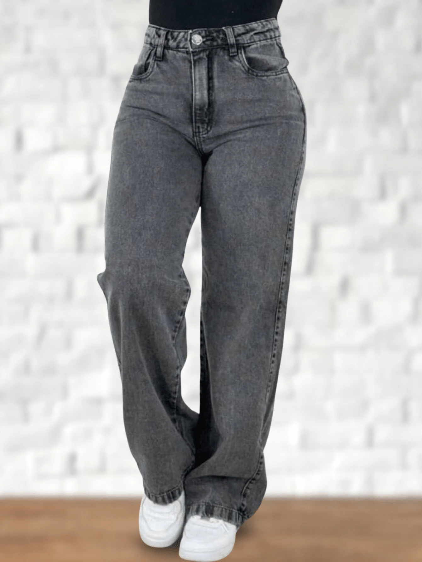 Women's Wide Leg Jeans, High Waist, Marbled Butt Lifting, Wide Leg Pants - 灰色 - 查看 1