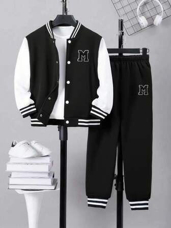 2件套青少年男童长袖上衣和宽松裤子套装