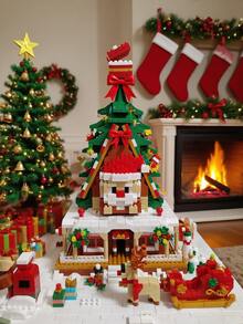 Santa's Cottage, Santa Claus, Christmas Tree, Train, Snowman Micro Particle Building Blocks, Creative Gift, Reindeer Assembly Blocks - Educational ABS Toy Box Packaging, Best Holiday Gift, Indoor Decoration, Christmas Decoration, Adult Building Blocks, Cottage, Gift, Christmas Train Set, Christmas Decoration, Building Blocks, Christmas Decoration, Living Room Christmas Hanging Decoration, Tabletop Decorative Ornament, Ideal Creative Christmas Gift For Family And Friends. - Multi-colored Santa Claus Tree House - View 4
