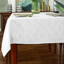 Tablecloth Rectangle 60 X 84 Inch, Damask Table Cloth, Heavy Weight Fabric Table Cover For Dining, Parties, Indoor, Outdoor, White Birthday Tablecloth, Floral Fitted Tablecloth For 6 Foot Rectangle Tables, Elegant Design