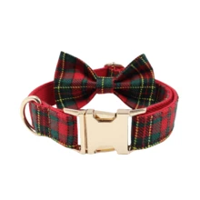 2pcs Adjustable Plaid Dog Collar With Bow Tie, Quick Release Buckle, Soft & Festive Plaid, Multiple Sizes Available, Holiday Pet Accessory, Dog Collar, Pet ID, Fashionable Pet Accessory, High-Quality Metal Hardware, Suitable For Small, Medium And Large Dogs, Pet Collar, Zinc Alloy Design, Durable - Red - View 1
