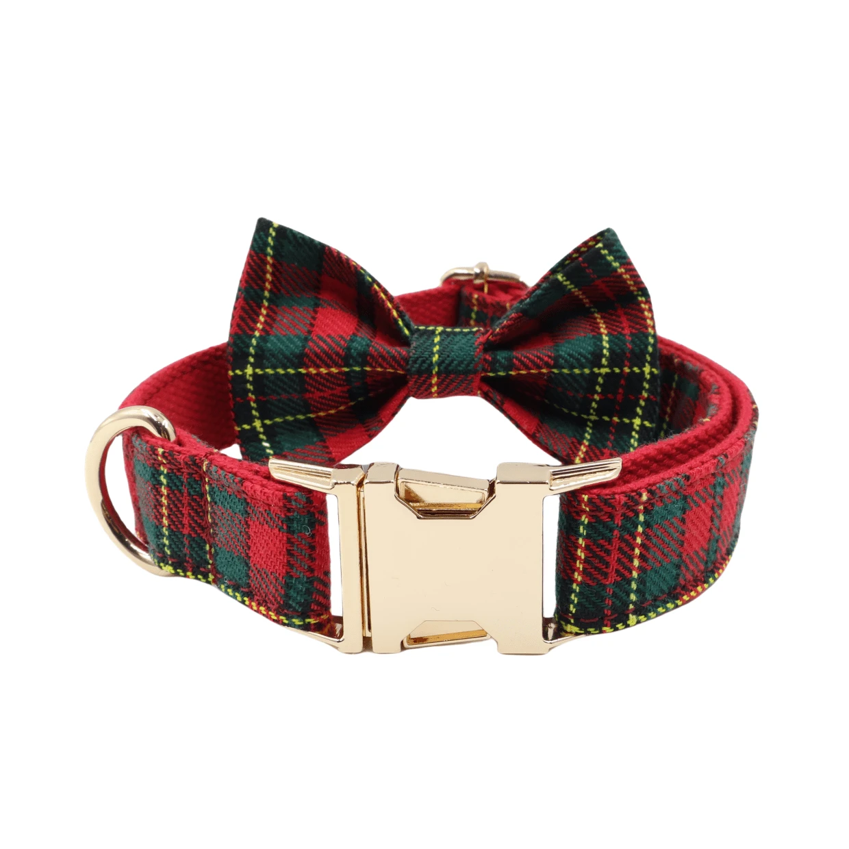 2pcs Adjustable Plaid Dog Collar With Bow Tie, Quick Release Buckle, Soft & Festive Plaid, Multiple Sizes Available, Holiday Pet Accessory, Dog Collar, Pet ID, Fashionable Pet Accessory, High-Quality Metal Hardware, Suitable For Small, Medium And Large Dogs, Pet Collar, Zinc Alloy Design, Durable - Red - View 1