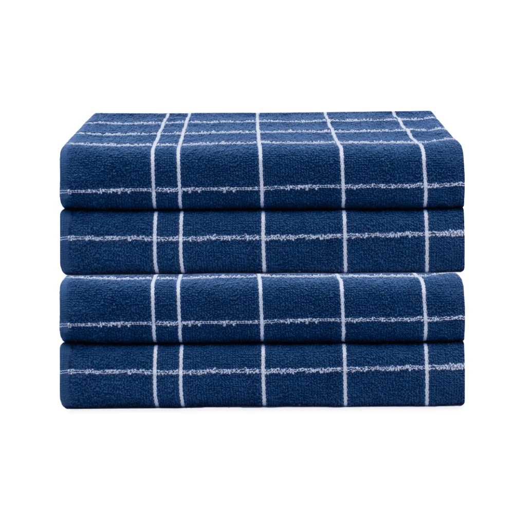 Kit Of 4 Large Geometric Terry Cloth Dishcloths, 100% Cotton, 2 Gray And 2 White - 4 藍色 - 查看 1