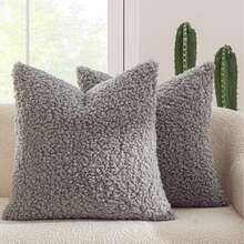 1 Vỏ gối lông nhân tạo xoăn, Vỏ gối trang trí bằng vải lông cừu Sherpa mềm mại, Phù hợp cho mọi mùa, Có thể dùng làm quà tặng - Xám - Xem 12