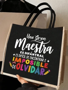 Set di due pezzi in lino nero, borsa in lino con stampa di lettere creative e portafoglio/borsa cosmetica, decorata con motivo a matita e stampa colorata di lettere, borsa shopping Dopamina, regalo di apprezzamento per gli insegnanti, borsa in lino da donna di grande capacità, regalo personalizzato per anniversario di matrimonio e compleanno degli amici, borsa in tela di moda da donna con bottone spesso, borsa in lino, regalo di Natale