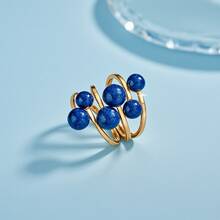 1 件时尚、性感、优雅的复古地球飓风球形 18K 金金属戒指面，适合女性日常穿着搭配各种服装 - 金+白 - 查看 4