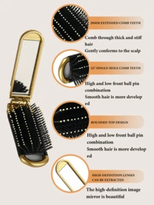 1pc Portable Folding Air Cushion Comb With Integrated Makeup Mirror, Compact Travel Hair Brush For Ladies Daily Use & On-The-Go Styling