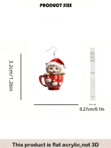 1 Pair Cute & Charming Coffee Cup Heart Shaped Earrings, Acrylic Material With Stainless Steel Hooks, Suitable For Women, Ideal For Valentine's Day, Mother's Day, Halloween, Christmas Gifts, Suitable For Daily Wear And Gift-Giving, All Season Accessory