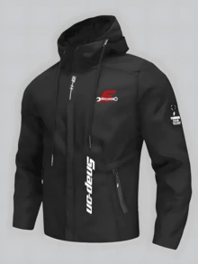Men's Jacket: Men's Casual Sports Hooded Jacket, American Style Long-Sleeved Hooded Drawstring Pocket Zipper Windproof Jacket, Letter Print Design, Regular Version, Exclusive For Autumn And Winter, Suitable For Daily Outdoor Exercise - 黑色 - 查看 3
