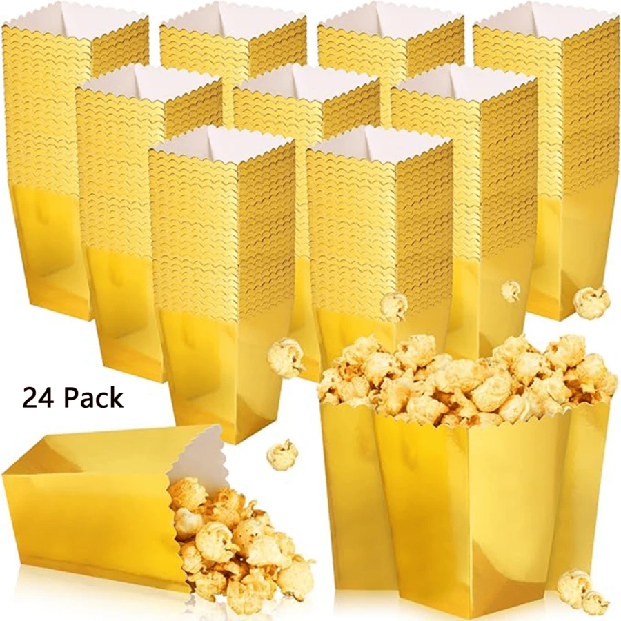 24 Pack Popcorn Boxes For Party, Mini Paper Popcorn Holder Cardboard Snack Container For Party Disposable Snack Candy Bags For Birthday Wedding (2.2 X 4.1 X 3 In) - 金色 - 查看 1