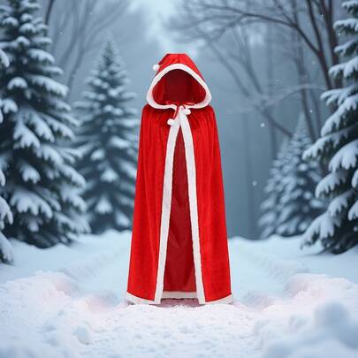 红色圣诞斗篷，金色天鹅绒圣诞连帽斗篷，短款天鹅绒圣诞斗篷，厚实球形角色扮演圣诞套装，90-150厘米