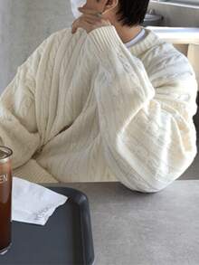 男童/青少年休闲宽松舒适户外粗针加厚长袖毛衣，1件装，春/秋/冬