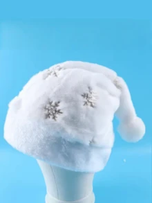 1 Peça Chapéu de Natal Branco de Pelúcia com Bordado de Flocos de Neve em Lantejoulas Douradas & Prateadas, Chapéu de Papai Noel para Decoração de Festa de Natal em Família, Decoração de Natal, Fantasia de Natal - Multicolorido - Visão 5