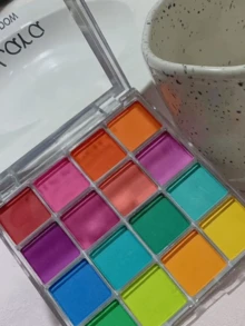 SAUA 16-Color Glitter Eyeshadow Palette For Nail Art - Matte And Glitter Effects, Coral Rainbow Tones With DIY Gradient Effect. Rich Color Saturation For Enchanting Eyebrows. Suitable For Creative Nail Designs / Nail Art Powder Palettes. - 彩色 - 查看 2