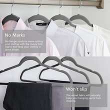 50-Pack Velvet Hangers With Shoulder Slots And A Slim, Space-Saving Design. Standard Hangers For Shirts, Pants, Dresses, Skirts, Suits, And Jackets. Durable Design. - 灰色 - 查看 2