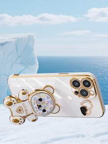 Rainbow Candy Bear Electroplated Heart Phone Case, Electroplated Anti-Drop Phone Case + Electroplated Hidden Stand + Full Phone Case Set, Compatible With IPhone 17 16E 15 14 13 12 11 X XS Max XR Pro Plus, Galaxy, Honor, OPPO, Redmi, Infinix Smart8 9 - White - View 3