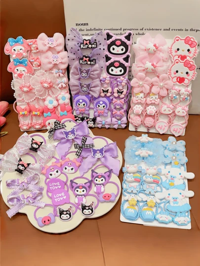 Sanrio 16/18个Hello Kitty、Kuromi、Melody卡通图案儿童发圈，弹性发饰，OPP袋包装，部分配件随机发货