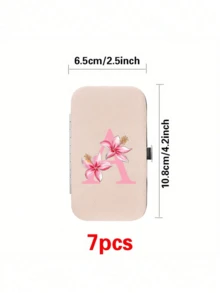 This 7-Piece A-Z Letter Print Travel Nail Art Set Features Pink Flowers And Initials Of Your Name, A Large-Capacity Nail Care Storage Box, Stainless Steel Tools, An Ultra-Sharp, Splash-Proof Nail Clipper Set, And A Classic Design Nail Clipper Case. - Multicolor - View 9