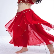 Women's Dance Skirt Belly Dance Long Skirt Swing Layered Skirt Party Festival Costume With Coins  Slit Skirt  Belly Dance Performance Competition Costume - 彩色 - 查看 8