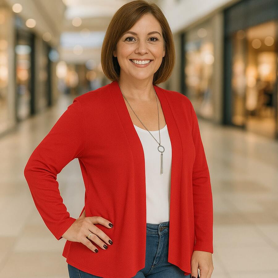 Women's Plus Size Retro Lightweight Cardigan G1 G2 G3 Long Sleeve Kimono Cardigan - 紅色 - 查看 1