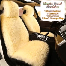 Thick Plush Car Front Single Seat Cushion - Stylish And Warm Plush Seat Covers With Backrest And Storage Pocket For Driver And Passenger - Universal Fit For Fall And Winter Auto Accessories