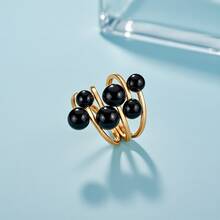 1 件时尚、性感、优雅的复古地球飓风球形 18K 金金属戒指面，适合女性日常穿着搭配各种服装 - 金+白 - 查看 5