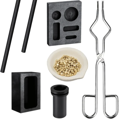 KLONKEE 金属熔炼坩埚套装，陶瓷石英坩埚和熔炼钳，铸造模具套装，喷灯熔炼铸造套装，用于熔化金、银和其他金属