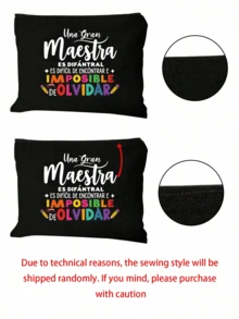 Set di due pezzi in lino nero, borsa in lino con stampa di lettere creative e portafoglio/borsa cosmetica, decorata con motivo a matita e stampa colorata di lettere, borsa shopping Dopamina, regalo di apprezzamento per gli insegnanti, borsa in lino da donna di grande capacità, regalo personalizzato per anniversario di matrimonio e compleanno degli amici, borsa in tela di moda da donna con bottone spesso, borsa in lino, regalo di Natale