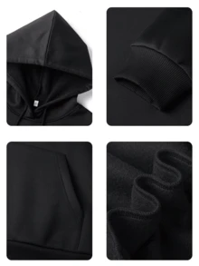 Women's Floral Print Long Sleeve Drawstring Hooded Sweatshirt With Pockets, Casual Loose Fit Pullover Top, Fashionable Winter Clothing, Suitable For Daily Wear - Black - View 3