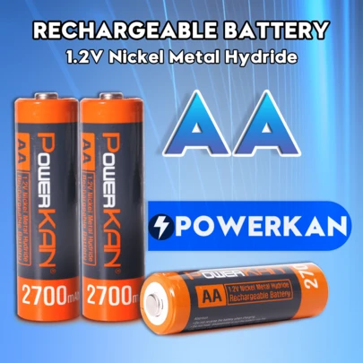  Batería recargable POWERKAN AA de 1.2V, 2700mAh, con talla grande de 1000 ciclos de carga, de larga duración y duradera, ampliamente utilizada en cámaras digitales, videocámaras, consolas de juegos, controles remotos y otros dispositivos electrónicos