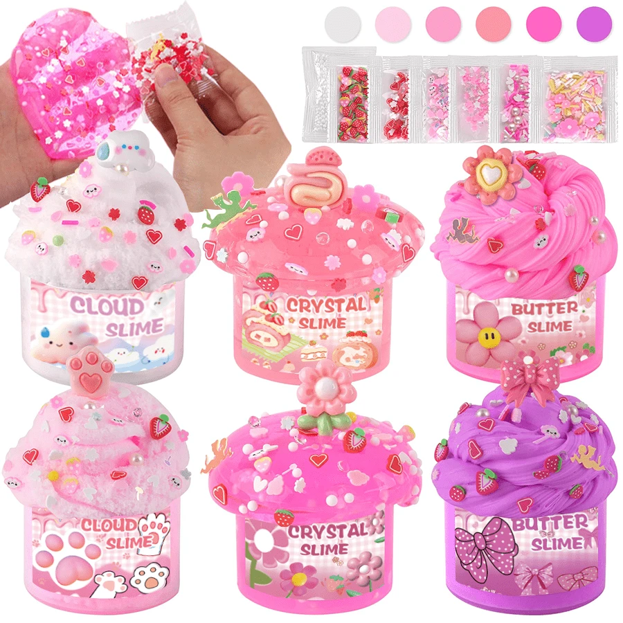6pcs, DIY Clay Toy Set, Butter Clay, Crystal Clay, Brushed Clay, Customizable Decorative Ornaments With Accessories, Decompression Toys, Various Colors And Styles Of Clay Toy Sets, Great Gifts For Boys/Girls, Birthday Gifts, Slime Kit,Putty,Clay Kit,Stress Relief